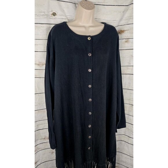 CMC Color Me Cotton Black Fringed Jacket 3X Womens 100% Cotton Long - Picture 2 of 8